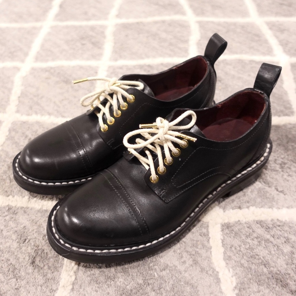 rag & bone Black Leather Flats with White Laces